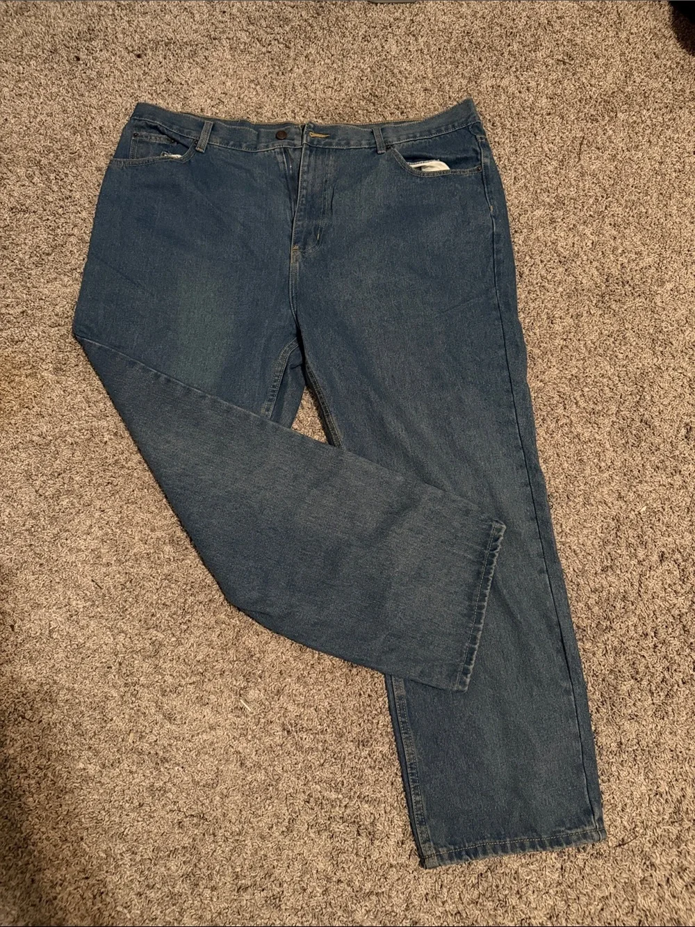 Windsor Relaxed-Fit Jeans in Denim Blue with Tan Patch